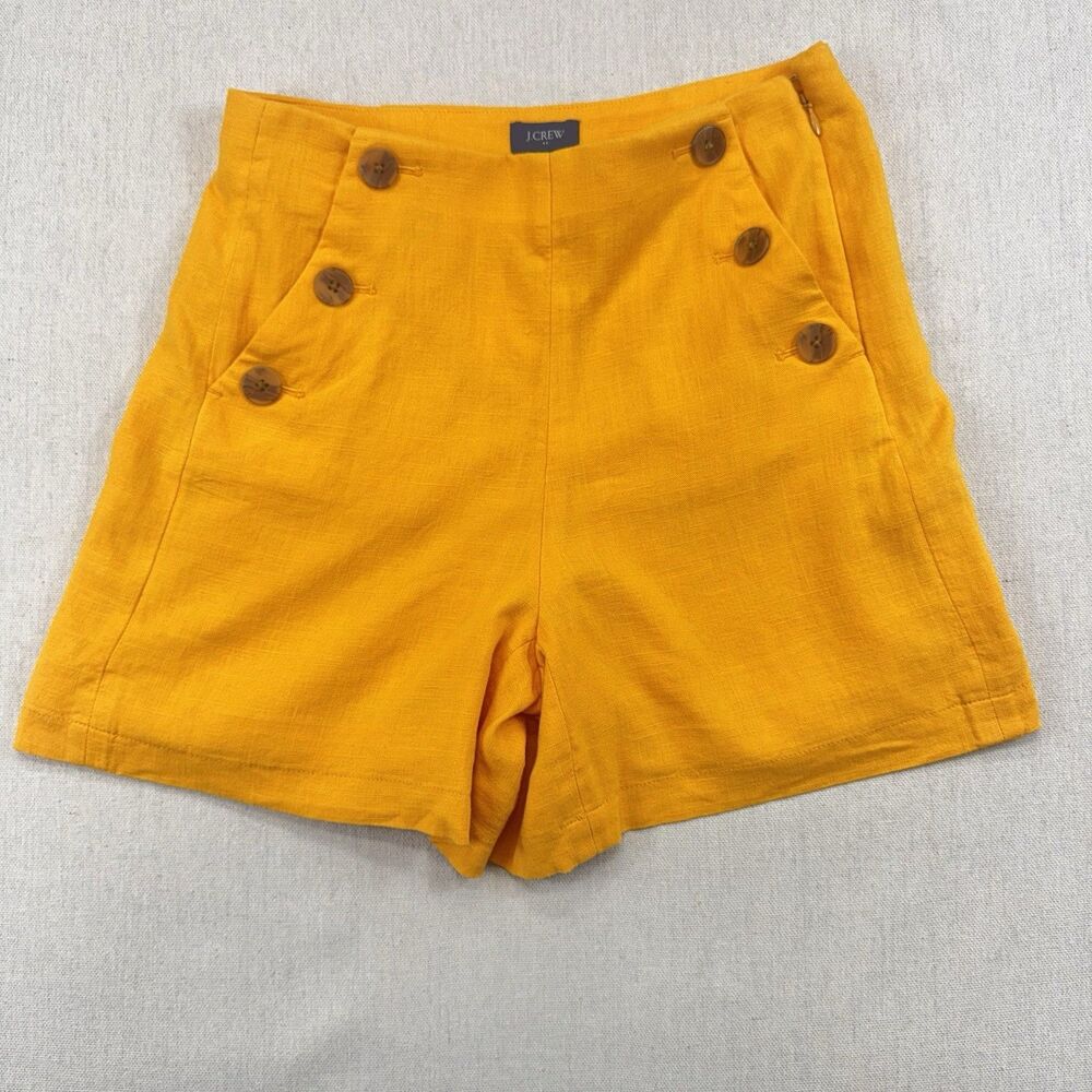 J.Crew NWT Women’s Linen Blend Sailor Shorts Yellow High Rise Size 00 Button
